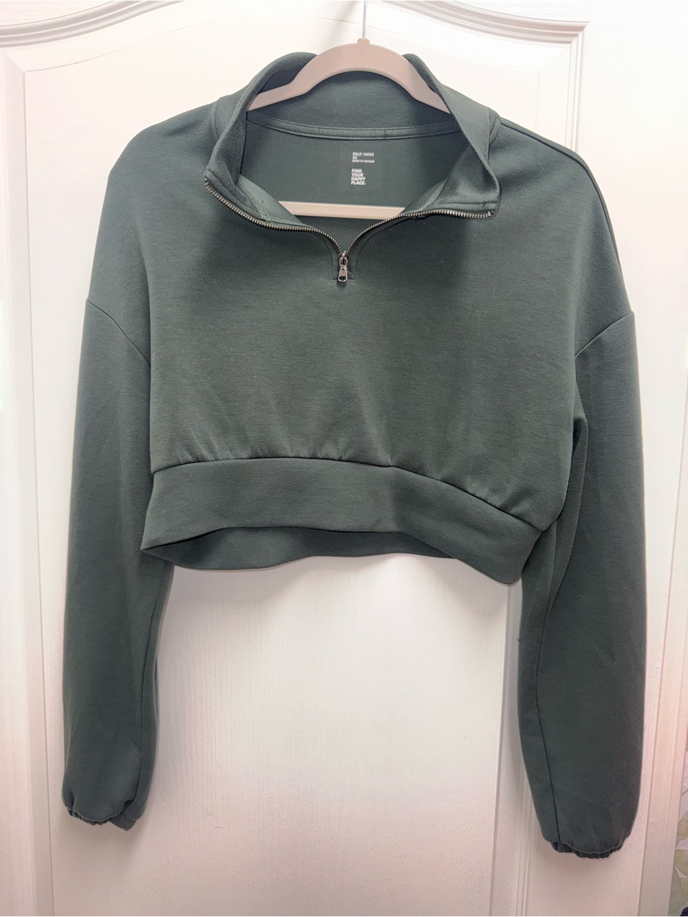 Gilly Hicks Women's Cropped Half-Zip Sweatshirt - Olive Green